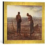 Gerahmtes Bild von Jean-François Millet Beim Angelusläuten, Kunstdruck im hochwertigen handgefertigten Bilder-Rahmen, 40x30 cm, Gold Raya