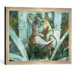 Gerahmtes Bild von Michelangelo Buonarroti Sistine Chapel Ceiling: The Prophet Jeremiah, Kunstdruck im hochwertigen handgefertigten Bilder-Rahmen, 60x40 cm, Silber Raya