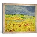 Gerahmtes Bild von Vincent Van Gogh Weizenfeld mit Gewitterhimmel, Kunstdruck im hochwertigen handgefertigten Bilder-Rahmen, 60x40 cm, Silber Raya