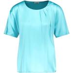 Gerry Weber Damen Fließendes Blusenshirt mit Material-Patch überschnittene Schultern, Kurzarm unifarben Aqua Splash 44