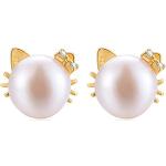 Goldene Elegante Hello Kitty Perlenohrringe mit Katzenmotiv aus Rosegold 18 Karat für Damen 