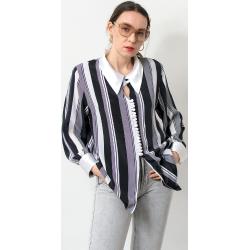 Gestreifte Schwarz Weiße Bluse Vintage 90Er Jahre Langarm Shirt Damen Größe Xl