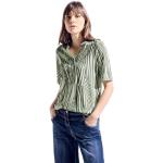 Khakifarbene Gestreifte Kurzärmelige CECIL Rundhals-Ausschnitt T-Shirts für Damen Größe L 
