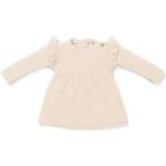 Sandfarbene Langärmelige Little Dutch Bio Kinderstrickkleider mit Rüschen mit Knopf aus Baumwolle für Babys Größe 50 