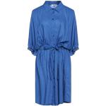 Reduzierte Royalblaue Unifarbene Kurzärmelige Mini Herbstkleider mit Knopf aus Viskose für Damen Größe M 