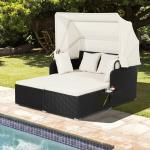 Lounge-Gartenliege HWC-J66, XL Sonnenliege Bali-Liege Doppelliege Outdoor- Bett, 10cm-Polster aus Olefin Alu ~ grau von Heute-Wohnen