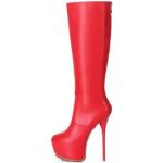 Rote Giaro Spitze Pfennigabsatz High-Heel Stiefel mit Reißverschluss in Normalweite für Damen Größe 46 