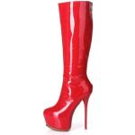 Rote Giaro Spitze Pfennigabsatz High-Heel Stiefel mit Reißverschluss in Normalweite für Damen Größe 45 