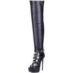 Schwarze Giaro Runde Pfennigabsatz High-Heel Stiefel mit Reißverschluss aus PU für Damen Größe 46 