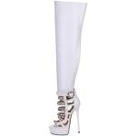 Weiße Giaro Runde Pfennigabsatz High-Heel Stiefel mit Reißverschluss in Breitweite aus PU für Damen Größe 46 