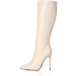 Cremefarbene Casual Giaro Vegane Spitze Pfennigabsatz High-Heel Stiefel mit Reißverschluss aus Kunstleder für Damen mit Absatzhöhe über 9cm 