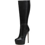 Schwarze Casual Giaro Vegane Spitze Pfennigabsatz High-Heel Stiefel mit Reißverschluss aus Leder für Damen Größe 46 mit Absatzhöhe über 9cm 