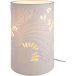 GILDE Porzellan Lampe Zylinder Blattwerk weiß mit Lochmuster H 20 cm