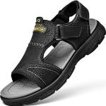 Schwarze Outdoor-Sandalen mit Klettverschluss aus Leder für Herren Größe 43 für den für den Sommer 