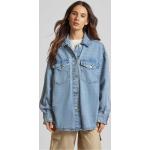 Blaue Oversize Gina Tricot Hemdjacken aus Baumwolle für Damen Größe L 