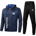 GIOPSQ Herren Sportswear Anzug Schalke 04 Logo Kapuzenjacke und Sporthose, Outdoor Casual Zip Jogginganzug Cardigan Trainingsanzug Ausrüstung/E/4XL