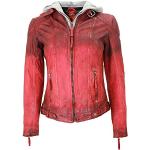 Rote Gesteppte Gipsy Mini Kurze Lederjacken mit Reißverschluss aus Glattleder mit Kapuze für Damen Größe S 