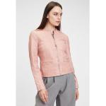 Reduzierte Rosa Unifarbene Casual Gipsy Rundhals-Ausschnitt Übergangsjacken mit Reißverschluss aus Lammleder mit Kapuze für Damen Übergrößen 