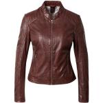 Reduzierte Bordeauxrote Unifarbene Casual Gipsy Übergangsjacken mit Reißverschluss aus Leder für Damen Größe M 