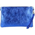 Girly Handbags Echte italienische Clutch aus Metallic-Leder Königsblau