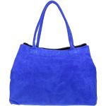 Royalblaue Girly Handbags Damenschultertaschen & Damenshoulderbags mit Reißverschluss aus Veloursleder 