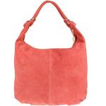 Girly Handbags Hobo Umhängetasche aus italienischem Wildleder und echtem Leder Koralle