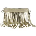 Girly Handbags Italienische Clutch aus metallischem Wildleder mit Fransen Beige