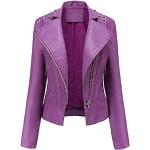 Violette Elegante Mini Stehkragen Kurze Lederjacken mit Reißverschluss aus Leder für Damen Größe XS für den für den Herbst 