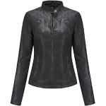 Schwarze Winddichte Mini Biker-Lederjacken mit Reißverschluss aus Leder für Damen Größe XXL für den für den Herbst 