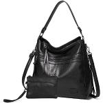 Schwarze Elegante Handtaschen Sets mit Reißverschluss aus Leder mit Innentaschen für Damen 