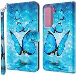 Blaue Samsung Galaxy S22 Hüllen Art: Flip Cases mit Insekten-Motiv mit Bildern aus Glattleder klappbar 