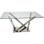 Glas Esstisch mit Edelstahl Mikado Fußgestell 160 cm breit