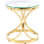 Glas Tisch mit runder Klarglasplatte Ringgestell in Goldfarben