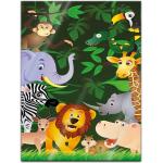 Glasbild - Kinderbild - Lustige Tiere im Dschungel - Cartoon, Größe:60 x 80 cm