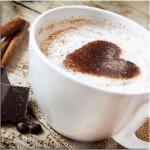 Glasbild Tasse Kaffee mit Schokolade