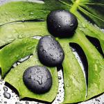 Glasbild Triple Stones heiße Steine Massage Hot Stones Wellness Natur 50 x 50 cm
