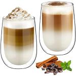 Reduzierte Latte Macchiato Gläser 350 ml mit Kaffee-Motiv aus Glas doppelwandig 