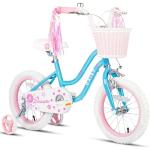 Glerc Daisy 16 Zoll Kinderfahrrad Alter 4 5 6 7 Jahre alte Mädchen Fahrrad mit Stützrädern & Korb & Luftschlangen，Blau