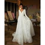 Offwhitefarbene Langärmelige Standesamtkleider mit Glitzer aus Satin für Damen für die Braut 