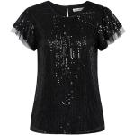 Reduzierte Schwarze Kurzärmelige Grace Karin T-Shirts mit Glitzer mit Knopf für Damen Größe M für Partys für den für den Winter 