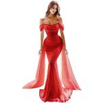 Rote Elegante Maxi Schulterfreie Lange Abendkleider mit Glitzer für Damen Größe M zum Abschlussball 