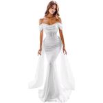 Weiße Elegante Maxi Schulterfreie Lange Abendkleider mit Glitzer für Damen Größe L zum Abschlussball 