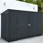 Anthrazitfarbene 3er-Mülltonnenboxen 201l - 300l aus Metall mit Deckel 