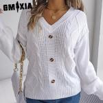 Khakifarbene Unifarbene Casual V-Ausschnitt Damensweatshirts Größe L für Partys für den für den Herbst 
