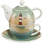 Bunte Goebel Tea for one mit Leuchtturm-Motiv aus Porzellan 