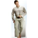 Beige Melierte GÖTTING Oeko-Tex Pyjamas lang aus Baumwolle für Herren Übergrößen 