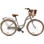 Goetze Style Alu Vintage Retro Citybike Damenfahrrad Hollandrad, 28 Zoll Räder, 3 Gang Shimano Nexus, Tiefeinsteiger, Rücktrittbremsen, Korb mit Polsterung Gratis