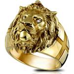 Goldene Punk Edelsteinringe mit Löwen-Motiv aus Gold mit Strass für Herren zum Vatertag 