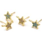 Goldene Sterne Sternohrstecker vergoldet aus Messing mit Zirkon 4-teilig 