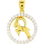 Goldene Steinbock-Anhänger mit Sternzeichen-Motiv aus Gold 14 Karat mit Zirkonia für Damen 